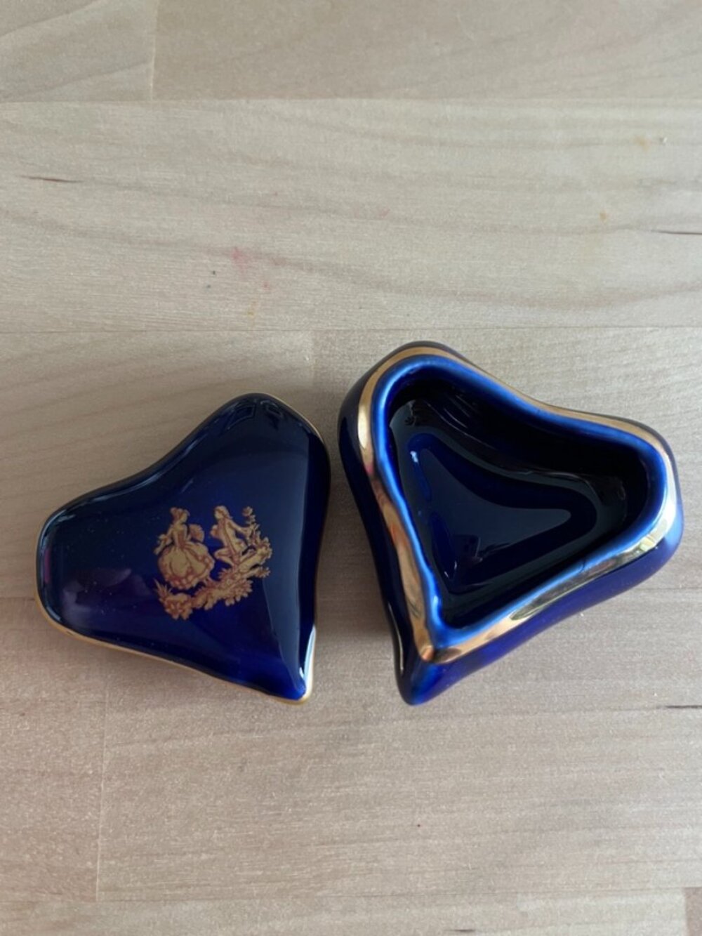 Vintage Limoges Cobalt Blue Porcelain Heart Trinket Box
